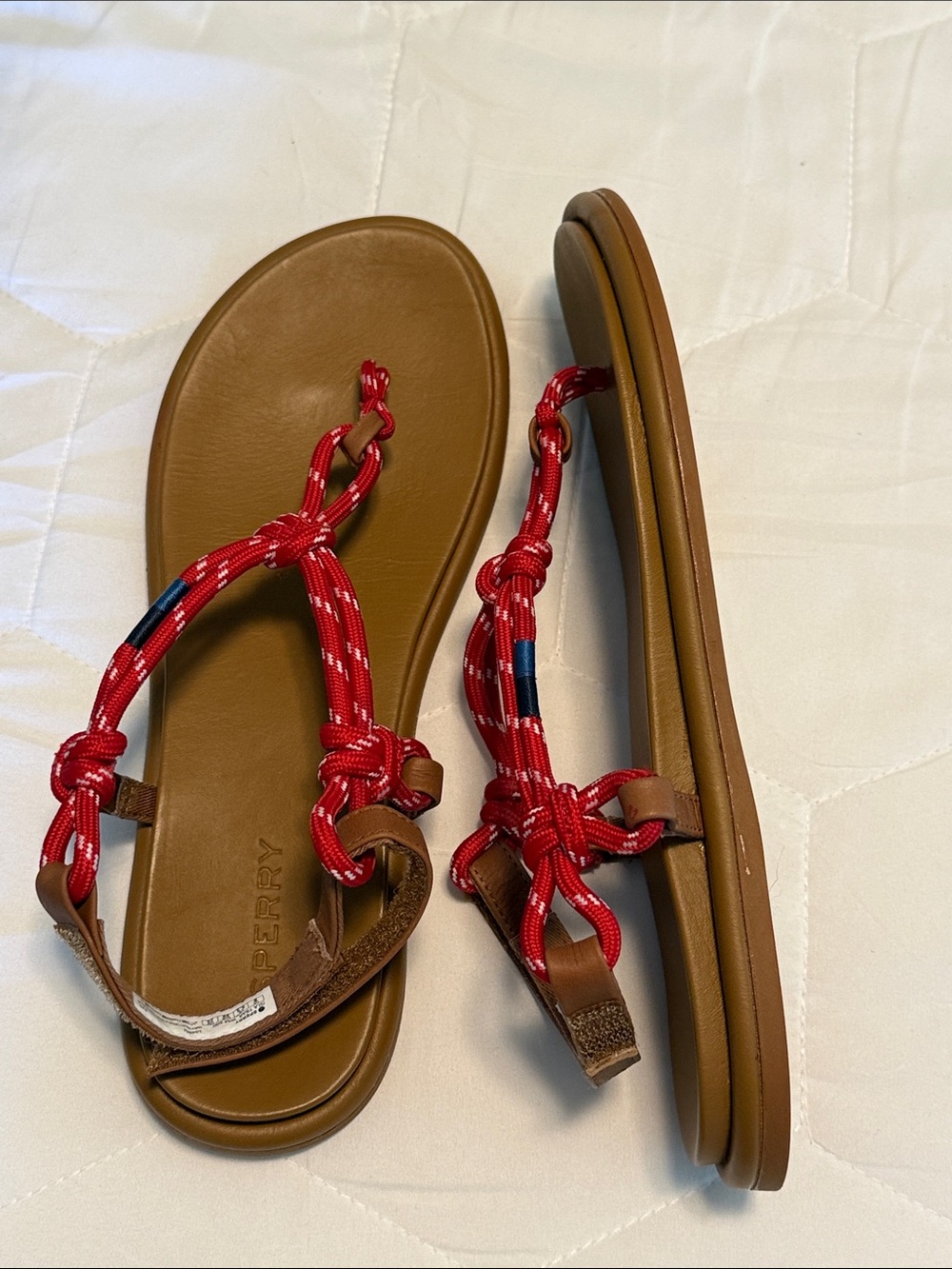 Sperry Tan Footbed Sandals with Red Rope Straps - Picture 5 of 5